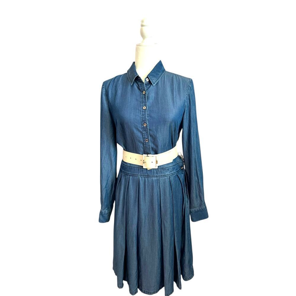 Tommy Hilfiger Shirt Dress Womens Blue‎ Chambray Roll Tab Sleeve Pockets